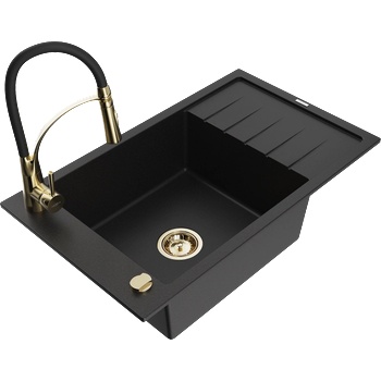 Mexen Elias гранитна мивка с 1 корито с отцедник и кухненски смесител Aster, черен - 6511-77-73450-57-G (6511-77-73450-57-G)