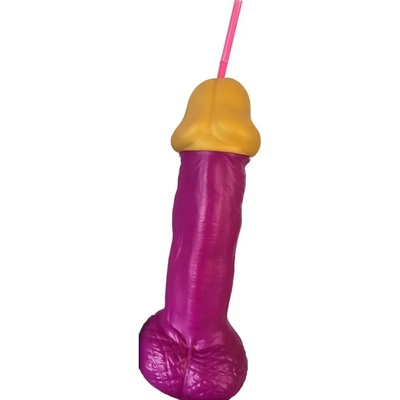 Бутилка със сламка във формата на пенис - Plastic Penis Bottle Fuchsia (D-241821)