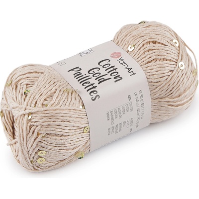 Pletací příze Cotton Gold Paillettes s flitry 50 g, střední, 3 (7104) režná zlatá