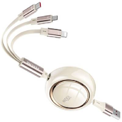 Star Series 3в1 изтеглящ се кабел за зареждане и данни - USB-A към USB-C / Lightning / micro USB - 1, 2 м - бежов (87248)