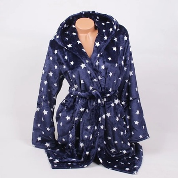 Image 1 of Пухкав дамски халат в тъмносин цвят с бели звезди