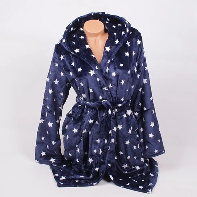Пухкав дамски халат в тъмносин цвят с бели звезди