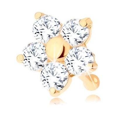 Šperky Eshop zlatý piercing do nosu rovný třpytivý kvítek z čirých zirkonů S2GG95.24