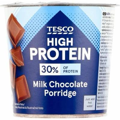 Tesco High Protein instantná kakaová ovsená kaša s kúskami mliečnej čokolády 65 g