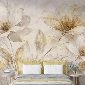 Art Gift Decor Фототапет нежни бежово - златни цветя акварелен стил