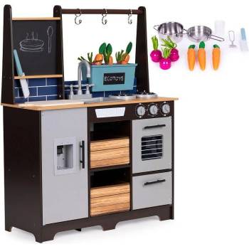 ECOTOYS Голяма дървена кухня за деца с аксесоари (tl40030)