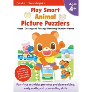 Play Smart Animal Picture Puzzlers Age 4+: Pre-K Activity Workbook with Stickers for Toddlers Ages 4, 5, 6: Learn Using Favorite Themes: Tracing, Maze | Gakken (ISBN: 9784056300239)