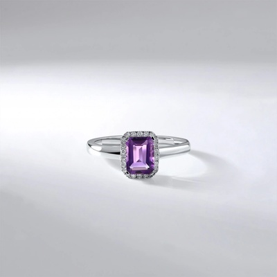 Lillian Vassago Prsten s ametystem a brilianty bílé zlato LLV59 DR163WA