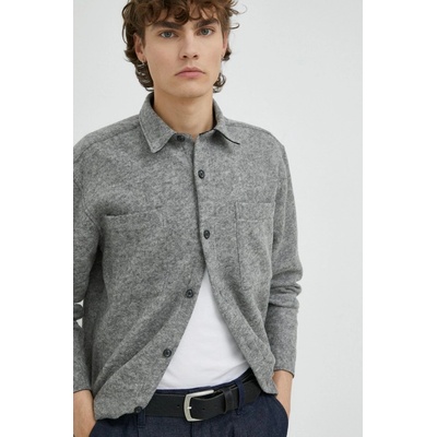 Bruuns Bazaar Wool Reeves pánska vlnená košeľa regular s klasickým golierom BBM1467 šedá