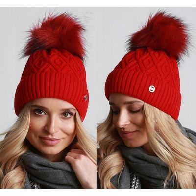 Fashionweek dámská zimní čepice s bambulí Jenot podšitý hřejivým fleecem ZIZI-V23 Červená