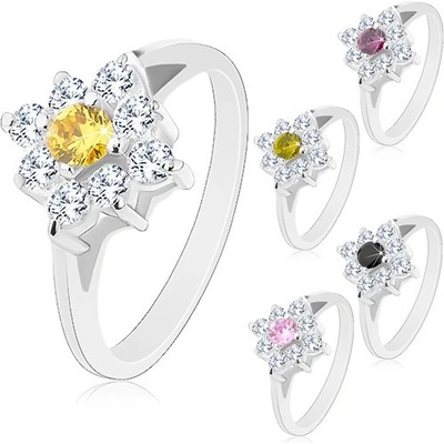 Šperky eshop Třpytivý prsten se zúženými rameny čirý čtvereček s barevným středem R30.6 Fialová