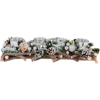 Ikebana MagicHome drevená strieborná adventná 40x14x8 cm