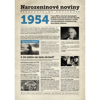 Narozeninové noviny 1954 s vlastním textem a fotografií S textem
