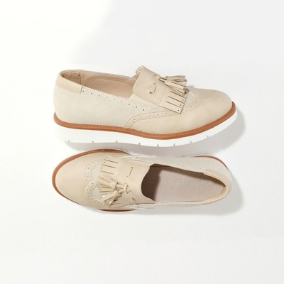 Blancheporte Mokasíny s třásněmi na klínové podrážce, textil a syntetika béžová