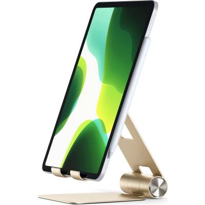 Satechi R1 Aluminum Foldable Stand - сгъваема алуминиева поставка за мобилни телефони, таблети и лаптопи до 12 инча (златист)