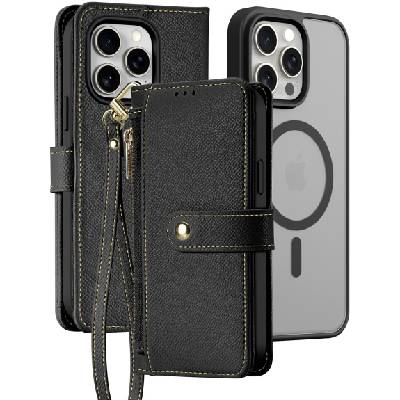 Свалящ се флип калъф Lawa 2в1 с MagSafe и портфейл за iPhone 15 Pro Max - черен (84853)