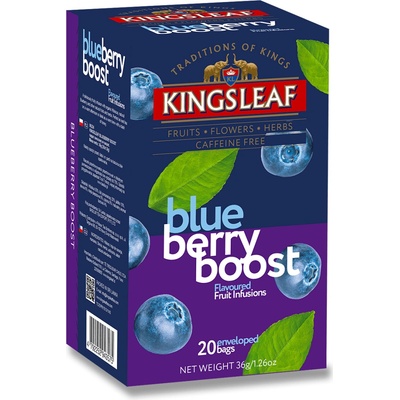 Basilur KINGSLEAF ovocný čaj přebal Blueberry Boost BORŮVKA 20 x 1,8 g