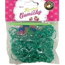 Loom Bands pletací gumičky pruhované zelenobílé 200ks + háček