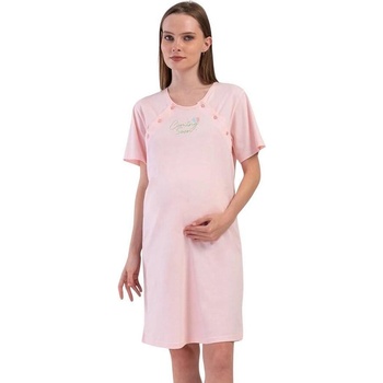 Розова памучна нощница за кърмачки с надпис