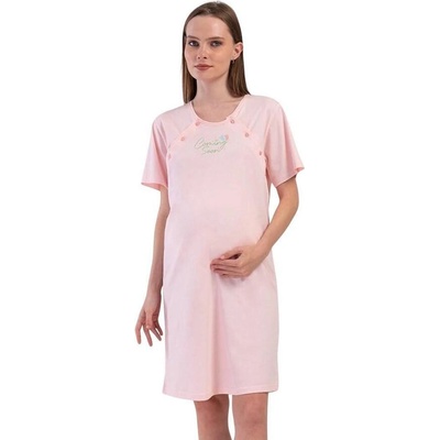 Розова памучна нощница за кърмачки с надпис