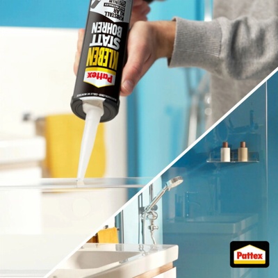 Pattex místo vrtačky, křišťálově čiré, montážní lepidlo 290 g, kartuše