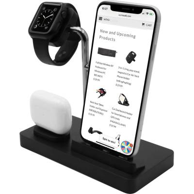 Macally 3-in-1 Apple Charging Stand - док станция за зареждане на iPhone, Apple Watch и Apple AirPods (черен)