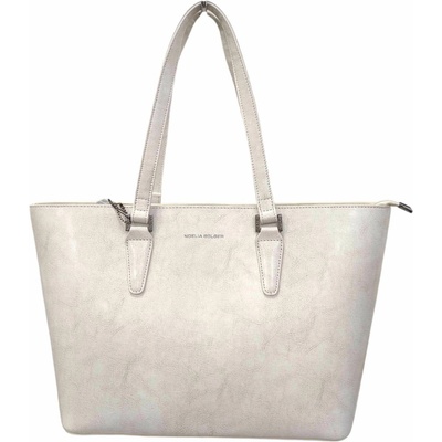 Noelia Bolger Dámska kožená shopper kabelka s lesklým povrchom: Off White bežová