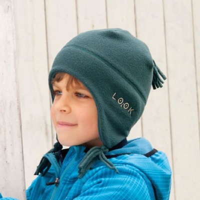 dětská laponka z fleece s výšivkou LOOK petrol
