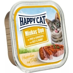 Happy Cat Minkas Duo Beef & Rabbit - хапки в желе върху пастет за котки, с говеждо и заек, 100 гр, Германия - 70174