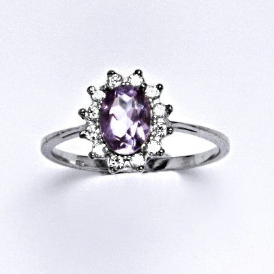 Čištín Zlatý prsten Kate žluté i bílé zlato přírodní ametyst světlý čiré zirkony T 1480