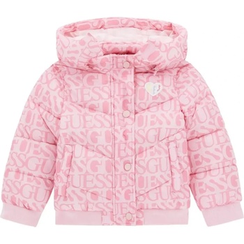 GUESS Зимно яке за мини момиче в розово с качулка и лого Guess