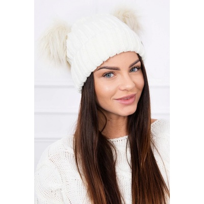 Fashionweek dámská zimní čepice se dvěma bambulkami K2 smetanový