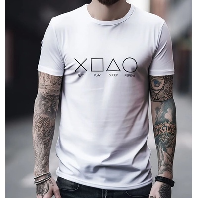 Bullshirt.sk pánske tričko Eat Play Sleep Repeat biele