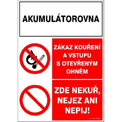 RAFO Samolepka Akumulátorovna / Zákaz kouření a vstupu s otevřeným ohněm Velikosti: A5 (15 x 21 cm)