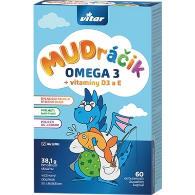 Vitar MUDráčik OMEGA 3 + vitamíny D3 a E žuvacie 60 kapsúl