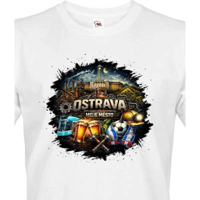 Pánské tričko Ostrava Moje Město, Canvas pánské tričko s krátkým rukávem 3232 bílá
