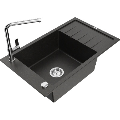 Mexen Elias гранитна мивка с 1 корито с отцедник и кухненски смесител Flora, черен/златист металик - 6511-75-670401-00 (6511-75-670401-00)