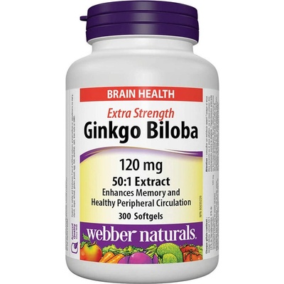 Webber Naturals Ginkgo Biloba Extra Strength, 120 mg, 300 софтгел капсули, Webber Naturals (5182 WN)