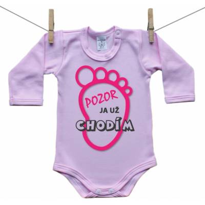 Boodyy Body s dlhým rukávom ružové Pozor ja už chodím Dievča