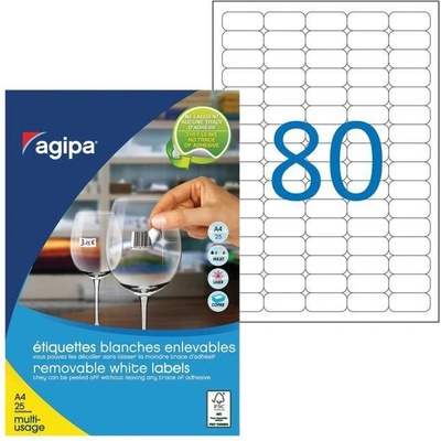 Etikety univerzálne odnímateľné 35,6x16,9mm Agipa A4 25 hárkov