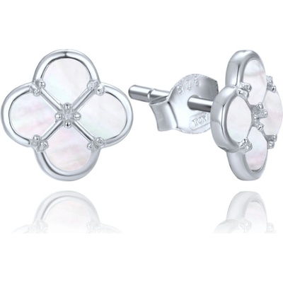 Minet Stříbrné náušnice čtyřlístky s bílou perletí JMAS7058WE01