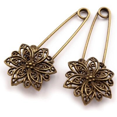 Brož na spínacím špendlíku FILIGRÁN 2 staromosaz