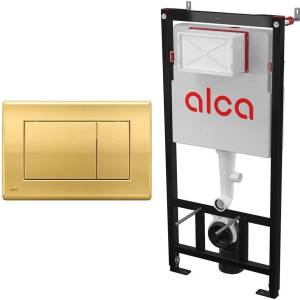 Alcadrain Комплект тоалетно казанче с вградена рамка Alca AM101/1120 и златен бутон за активиране Basic M275 (AM101/1120+M275)