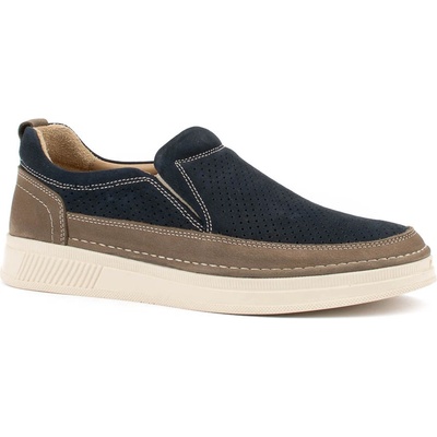 Мъжки обувки от естествена кожа с перфорация в синьо