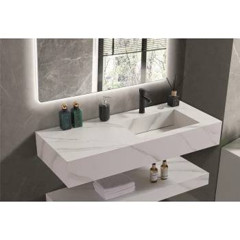 Image 1 of Inter Ceramic Мивка за баня PIETRA / ICL 12049/120W RIGHT, стенен монтаж, кварц, бял, 120x50x18см (12049/120W RIGHT)