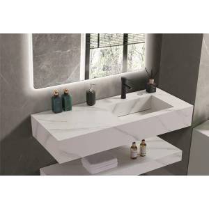 Inter Ceramic Мивка за баня PIETRA / ICL 12049/120W RIGHT, стенен монтаж, кварц, бял, 120x50x18см (12049/120W RIGHT)