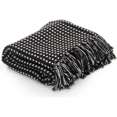 vidaXL Декоративно одеяло, памук, каре, 125x150 см, черно (245330)
