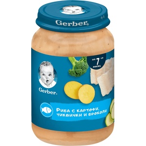 Gerber пюре риба, картофи, тиквички и броколи - 190 г
