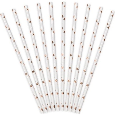 PartyDeco Brčka papírová hvězdičky Rose gold bílá 19,5 cm 10 ks