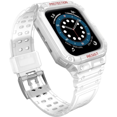 HQWear Комплект каишка + кейс HQWear за Apple Watch 7/6/5/4/3/2 / SE (45/44/42mm), Бял + Розов (9145576231746)